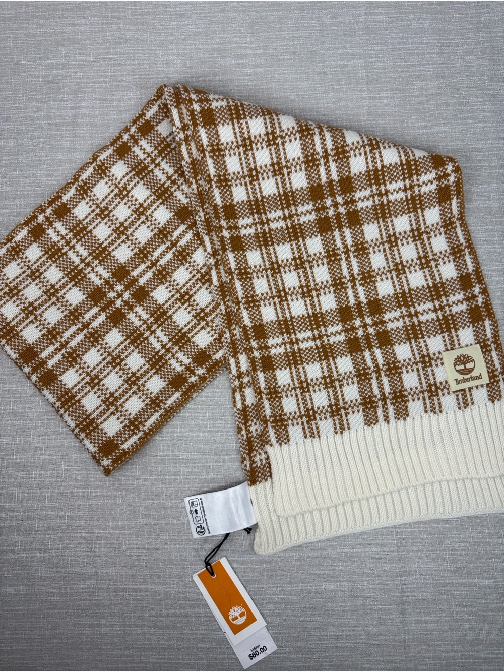 Timberland Brown & White Plaid Knit Scarf